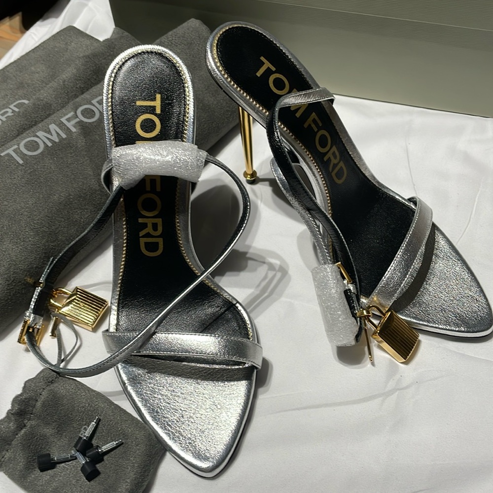 TOM FORD
Lock Metallic Stiletto Sandals 38